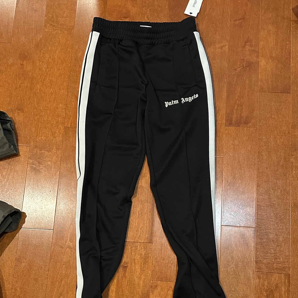 Palm Angels Kids Black Joggers with White Stripes